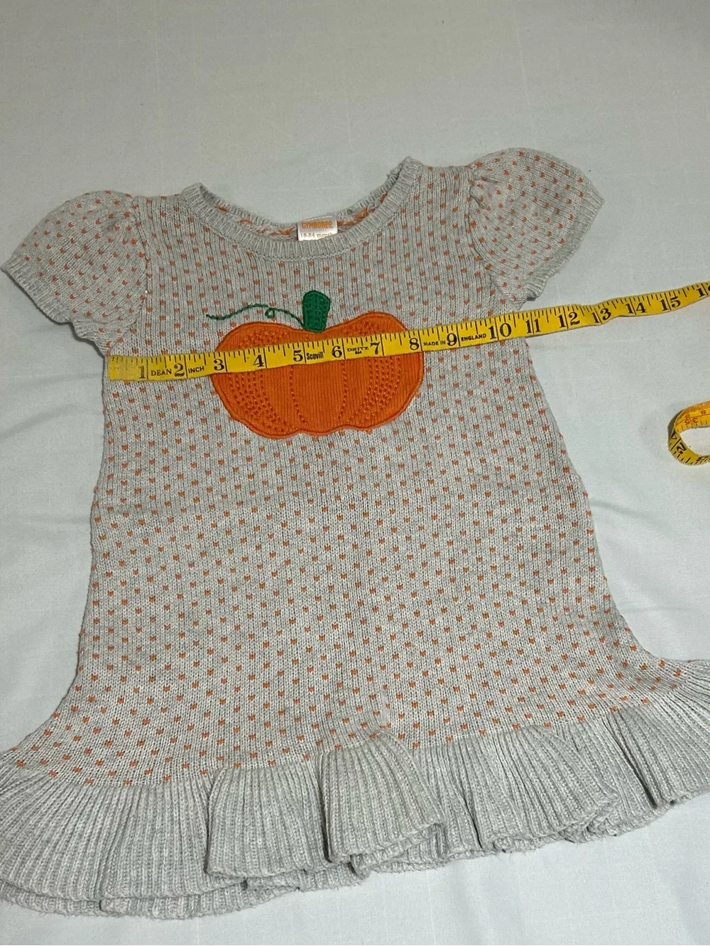 Gymboree Girls 18-24 Month Gray Orange Pumpkin Short Sleeve Sweater Dress